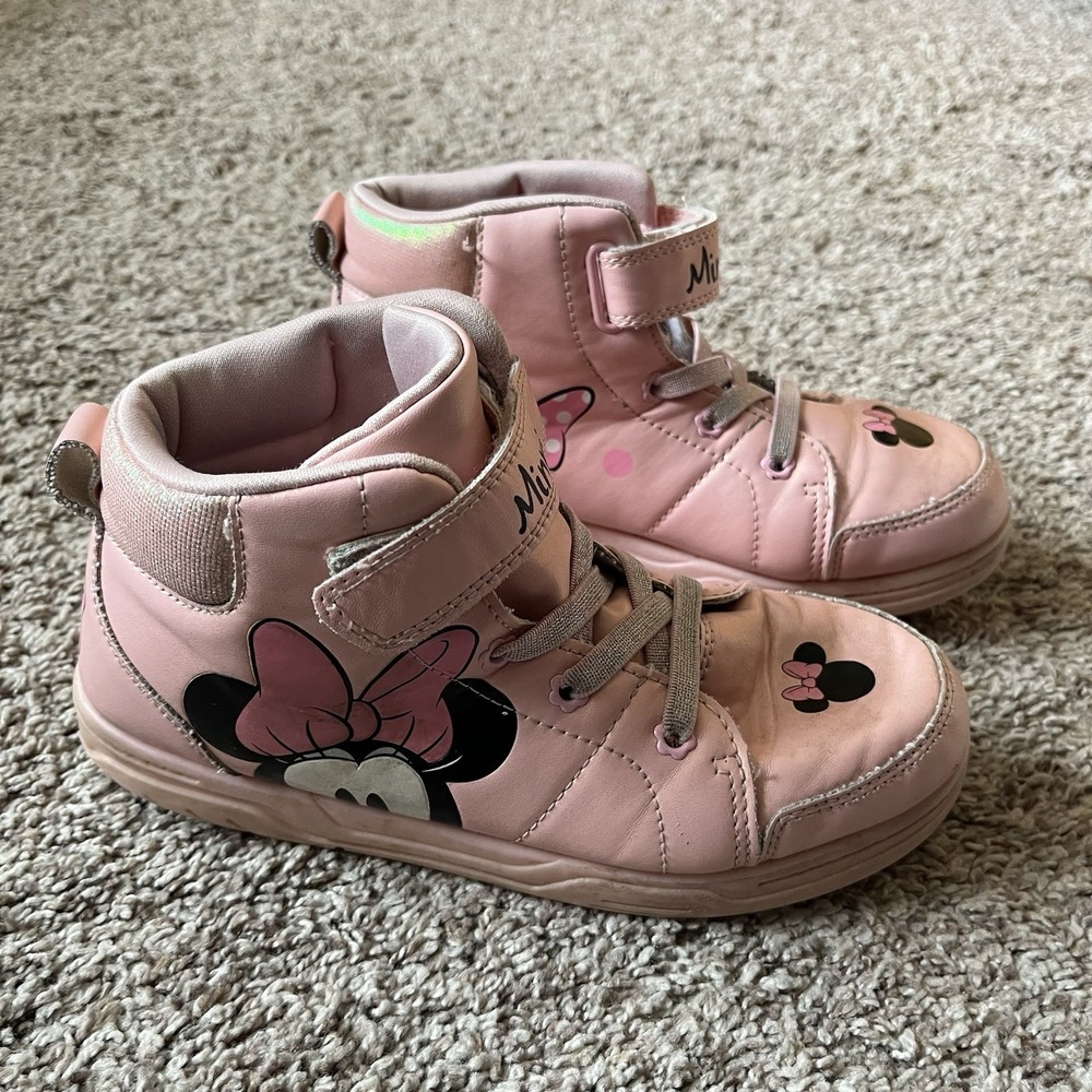 Disney Minnie‎ Mouse Shoes Pink Girls Size 4 Hi Top No Lace